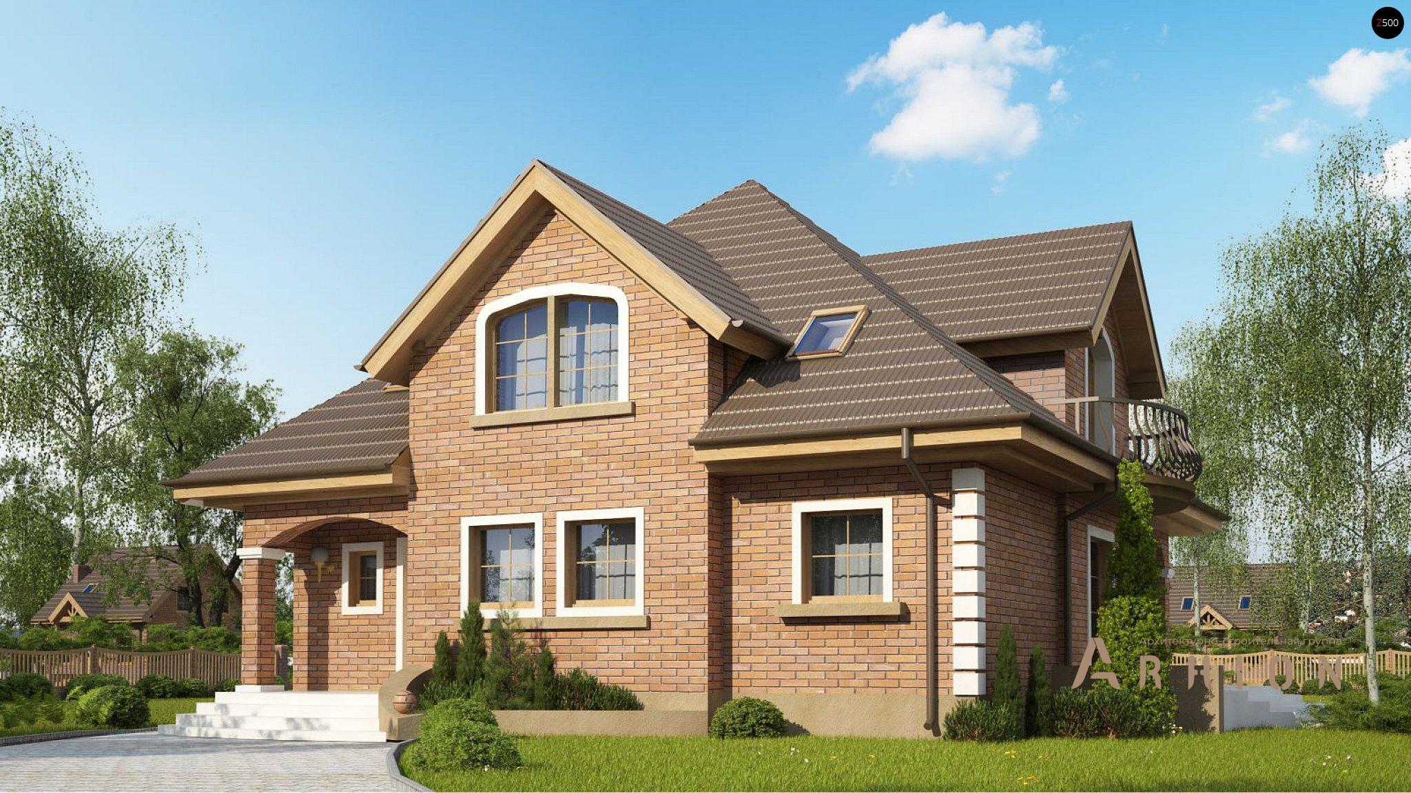 1. Проект одноэтажного дома в европейском стиле с четырехскатной, Z18 k, площадью - 187 кв c мансардой, терассой, балконом